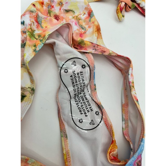 New 4 Piece Bikini Top Skirt Cover Up Tropical Pink Orange Yellow Cruise Sz S - Picture 9 of 10